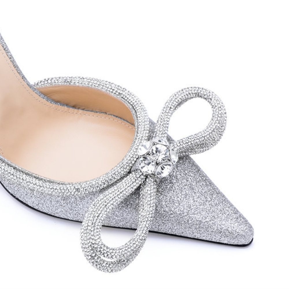 NIB MACH & MACH Double Bow Crystal-Embellished Glittered Pumps Heels - Picture 11 of 14